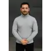 Erkek Balıkcı Yaka Bağazlı Triko Kazak Pamuklu Kalın Fitilli Dokuma, Regular Fit Uzun Kollu Kışlık Model - Gri