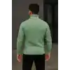 Erkek Balıkcı Yaka Bağazlı Triko Kazak Pamuklu Kalın Fitilli Dokuma, Regular Fit Uzun Kollu Kışlık Model - Mint Yeşili