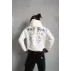 Erkek Baskılı Kapşonlu Sweat - Beyaz