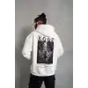 Erkek Baskılı Kapüşonlu Sweat - Beyaz