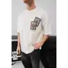 Erkek Baskılı Oversize T-shirt - Beyaz