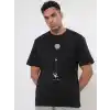 Erkek Baskılı Oversize T-shirt - Siyah