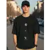Erkek Baskılı Oversize T-shirt - Siyah