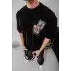 Erkek Baskılı Oversize T-shirt - Siyah