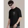 Erkek Baskılı Oversize T-shirt - Siyah