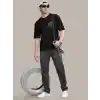 Erkek Baskılı Oversize T-shirt - Siyah