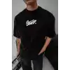 Erkek Baskılı Oversize T-shirt - Siyah