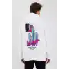 Erkek Baskılı Üç İplik Kapüşonlu Oversize Sweatshirt - Beyaz