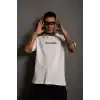 Erkek Bisiklet Yakalı Sırt Baskılı Oversize T-Shirt - Beyaz