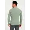 Erkek Bisiklet Yuvarlak Yaka Triko Kazak Pamuklu Kalın Fitilli Dokuma, Regular Fit Uzun Kollu Kışlık Model - Mint Yeşili