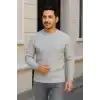 Erkek Bisiklet Yuvarlak Yaka Triko Kazak Pamuklu Kalın Fitilli Dokuma, Regular Fit Uzun Kollu Kışlık Model - Gri