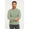 Erkek Bisiklet Yuvarlak Yaka Triko Kazak Pamuklu Kalın Fitilli Dokuma, Regular Fit Uzun Kollu Kışlık Model - Mint Yeşili
