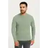Erkek Bisiklet Yuvarlak Yaka Triko Kazak Pamuklu Kalın Fitilli Dokuma, Regular Fit Uzun Kollu Kışlık Model - Mint Yeşili