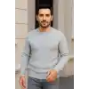Erkek Bisiklet Yuvarlak Yaka Triko Kazak Pamuklu Kalın Fitilli Dokuma, Regular Fit Uzun Kollu Kışlık Model - Gri