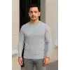 Erkek Bisiklet Yuvarlak Yaka Triko Kazak Pamuklu Kalın Fitilli Dokuma, Regular Fit Uzun Kollu Kışlık Model - Gri