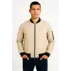 Erkek Bomber Mont Ceket – Fermuarlı, Kapitone İçi Astarlı, Su İtici Kumaş, Regular Fit, Uzun Kollu, Yandan Cepli, Bahar & Kış Rahat Günlük Stil - Bej