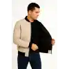 Erkek Bomber Mont Ceket – Fermuarlı, Kapitone İçi Astarlı, Su İtici Kumaş, Regular Fit, Uzun Kollu, Yandan Cepli, Bahar & Kış Rahat Günlük Stil - Bej