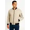 Erkek Bomber Mont Ceket – Fermuarlı, Kapitone İçi Astarlı, Su İtici Kumaş, Regular Fit, Uzun Kollu, Yandan Cepli, Bahar & Kış Rahat Günlük Stil - Bej