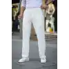 Erkek Cizgili Dokuma Krep Jogger Buggy Pantalon Rahat kalıp - Beyaz