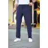 Erkek Cizgili Dokuma Krep Jogger Buggy Pantalon Rahat kalıp - Lacivert