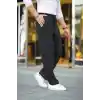 Erkek Cizgili Dokuma Krep Jogger Buggy Pantalon Rahat kalıp - Siyah