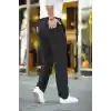 Erkek Cizgili Dokuma Krep Jogger Buggy Pantalon Rahat kalıp - Siyah