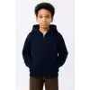 Erkek Çocuk Kapüşonlu Kanguru Çepli Tam Fermuarlı Hırka SweatShirt - Lacivert