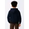 Erkek Çocuk Kapüşonlu Kanguru Çepli Tam Fermuarlı Hırka SweatShirt - Lacivert