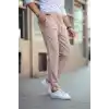 Erkek Diagonel Mikro dokulu Cepli Beli Lastilki Pantolon - Kahverengi