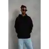 Erkek Düz Kapüşonlu Sweat - Siyah