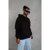Erkek Düz Kapüşonlu Sweat - Siyah