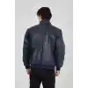 Erkek Fermuarlı İçten Elyaf ve Astarlı Suni Deri Ceket - Lacivert