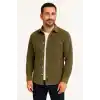 Erkek Fitilli Kadife Cepli Gömlek Oversize Rahat Kalıp - Haki