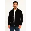 Erkek Fitilli Kadife Cepli Gömlek Oversize Rahat Kalıp - Siyah