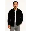 Erkek Fitilli Kadife Cepli Gömlek Oversize Rahat Kalıp - Siyah