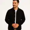 Erkek Fitilli Kadife Cepli Gömlek Oversize Rahat Kalıp - Siyah