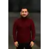 Erkek Fitilli Triko Kazak 2li Set Bordo Siyah Regular Balıkcı Yaka Tam Boğazlı Triko Seti Modeli Kazak