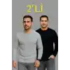 Erkek Fitilli Triko Kazak 2’li Set – Siyah & Gri, Kalın Dokuma Pamuklu Regular Fit Bisiklet Yaka Uzun Kollu Rahat Kışlık Kazak Kombini