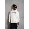 Erkek Kanguru Cep Baskılı Kapüşonlu Sweatshirt - Beyaz
