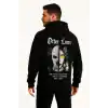 Erkek Kapşonlu Sweatshirt – Oversize Üç İplik Şardonlu Hoodie, “Other Lives” Ön & Arka Baskılı, Kanguru Cepli, Kışlık Rahat Günlük Stil - Siyah