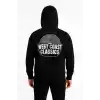Erkek Kapşonlu Sweatshirt – Oversize Üç İplik Şardonlu Hoodie, “West Coast Classics” Ön & Arka Baskılı, Kanguru Cepli Kışlık Günlük Stil - Siyah