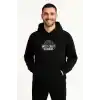Erkek Kapşonlu Sweatshirt – Oversize Üç İplik Şardonlu Hoodie, “West Coast Classics” Ön & Arka Baskılı, Kanguru Cepli Kışlık Günlük Stil - Siyah