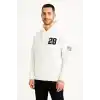 Erkek Kapşonlu Sweatshirt – Üç İplik Şardonlu Kumaş, Oversize Fit, Ön & Arka Baskılı, Kanguru Cepli, Kışlık Rahat Hoodie - Beyaz