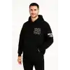 Erkek Kapşonlu Sweatshirt – Üç İplik Şardonlu Kumaş, Oversize Fit, Ön & Arka Baskılı, Kanguru Cepli, Kışlık Rahat Hoodie - Siyah