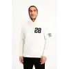 Erkek Kapşonlu Sweatshirt – Üç İplik Şardonlu Kumaş, Oversize Fit, Ön & Arka Baskılı, Kanguru Cepli, Kışlık Rahat Hoodie - Beyaz