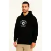 Erkek Kapşonlu Sweatshirt – Üç İplik Şardonlu Kumaş, Oversize Fit, Ön & Arka Baskılı, Kanguru Cepli, Kışlık Rahat Hoodie- Siyah