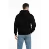 Erkek Kapüşonlu 3 İplik Şardonlu Önü Baskılı Fermuarlı Oversize Sweatshirt - Siyah