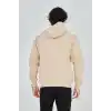 Erkek Kapüşonlu Baskılı Fermuarlı Hırka - Bej