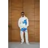 Erkek Kapüşonlu Eşofman Takım Graffiti Baskılı  Oversize Rahat Kalıp, Kanguru Cepli, Streetwear Tarzında Premium Ürün 3 iplik Pamuklu - Beyaz