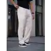 Erkek Keten Cepli Çıma Dikişli jogger Buggy Pantalon Rahat kalıp - Beyaz